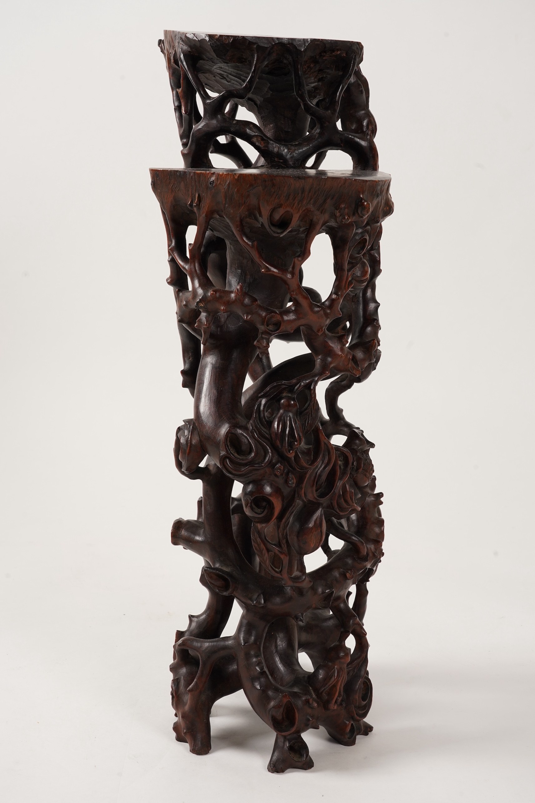 A Chinese rootwood tiered stand, 19th century